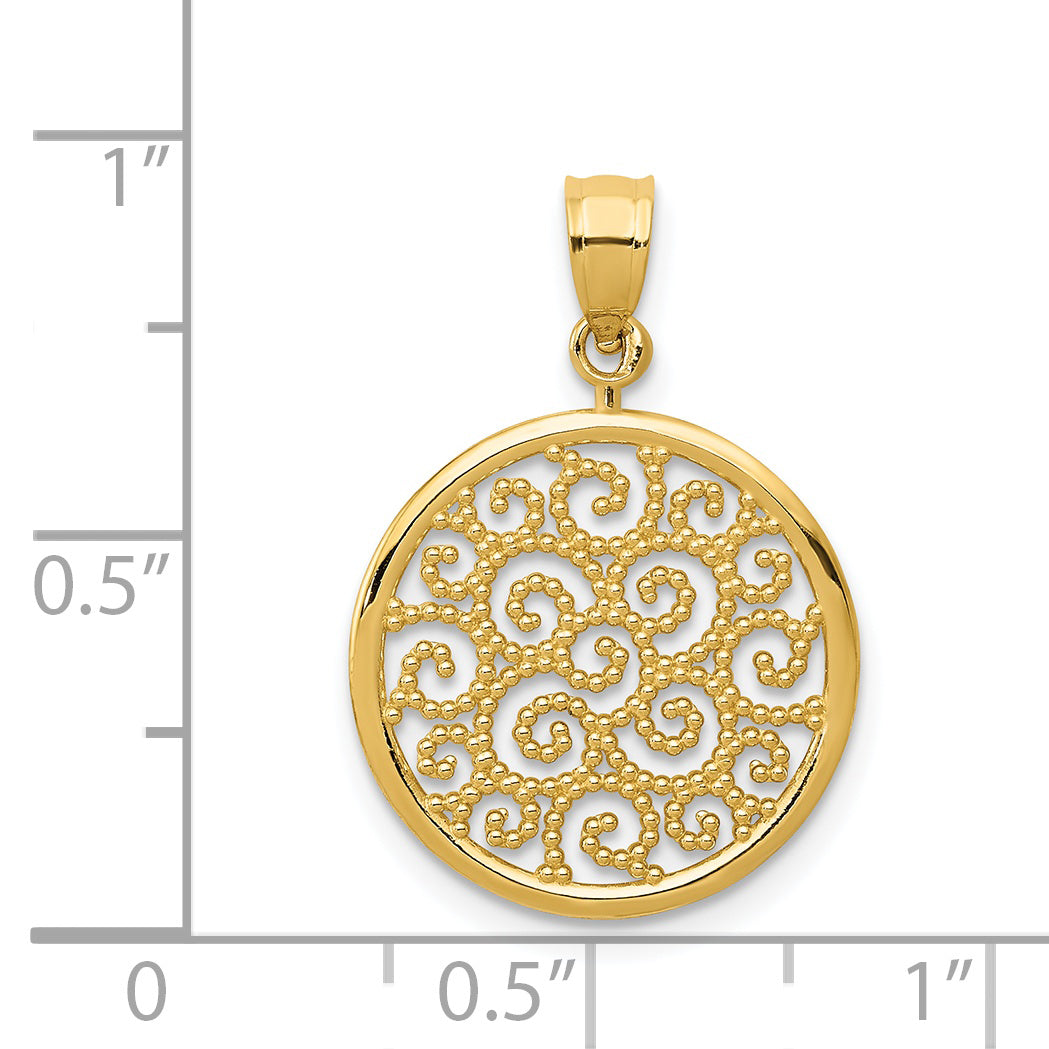 14K Yellow Gold Filigree Round Pendant