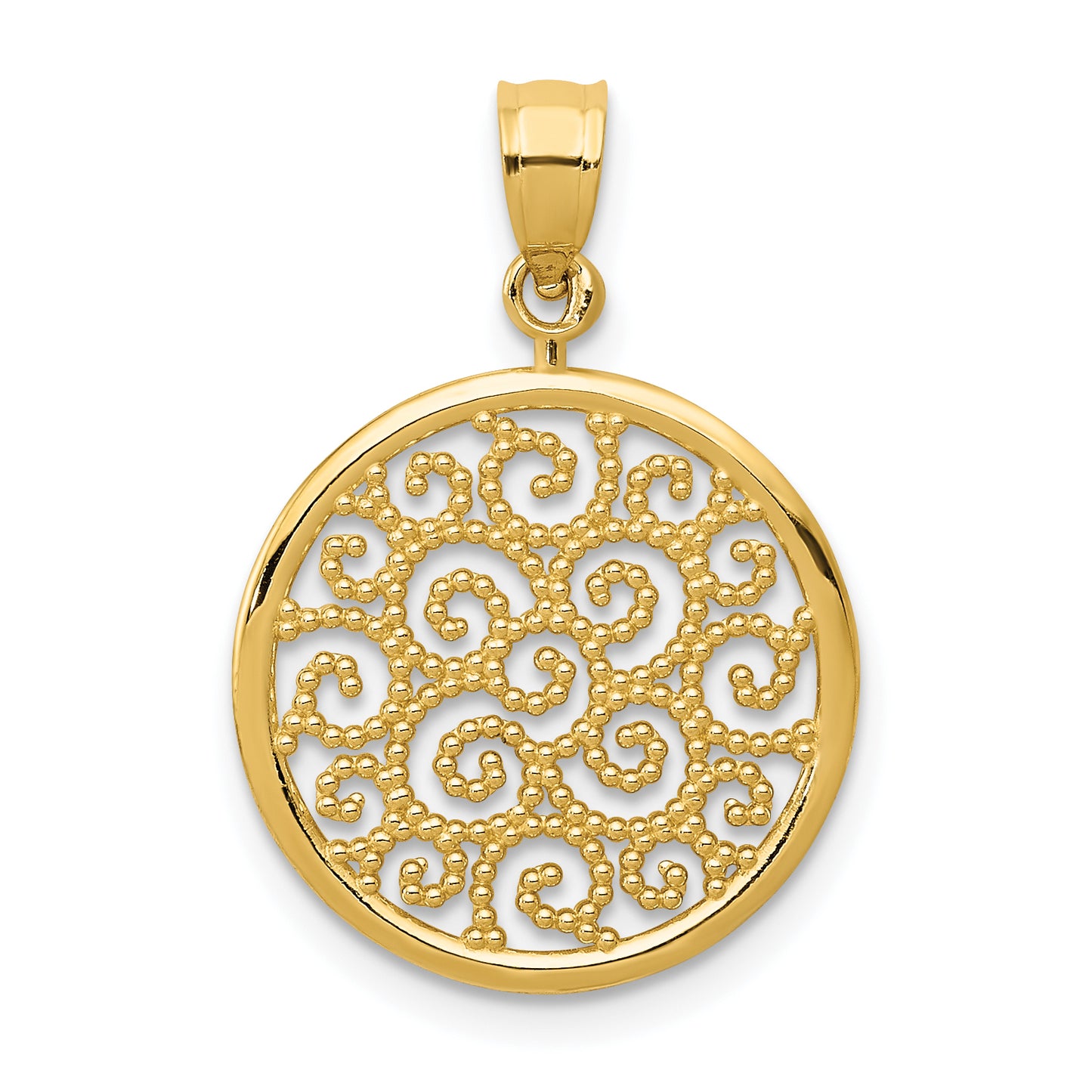 14K Yellow Gold Filigree Round Pendant