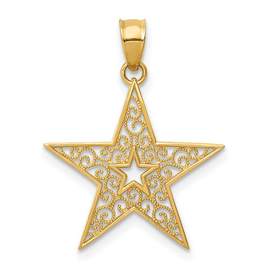 14K Yellow Gold Filigree Star Pendant