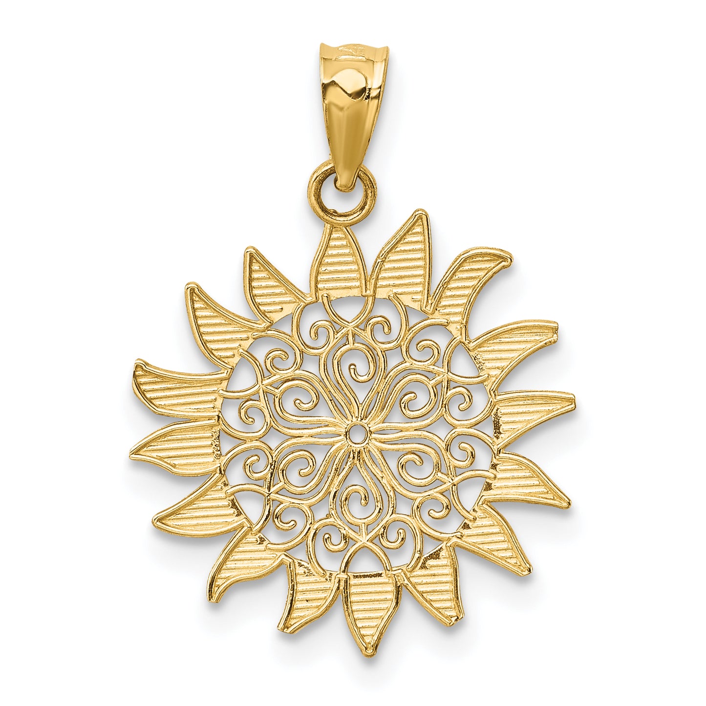 14K Yellow Gold Polished Filigree Sun Pendant