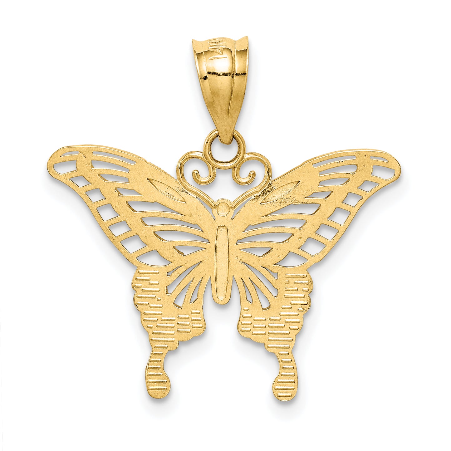 14K Yellow & Rhodium And Diamond-Cut Butterfly Pendant