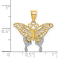 14K Yellow & Rhodium And Diamond-Cut Butterfly Pendant