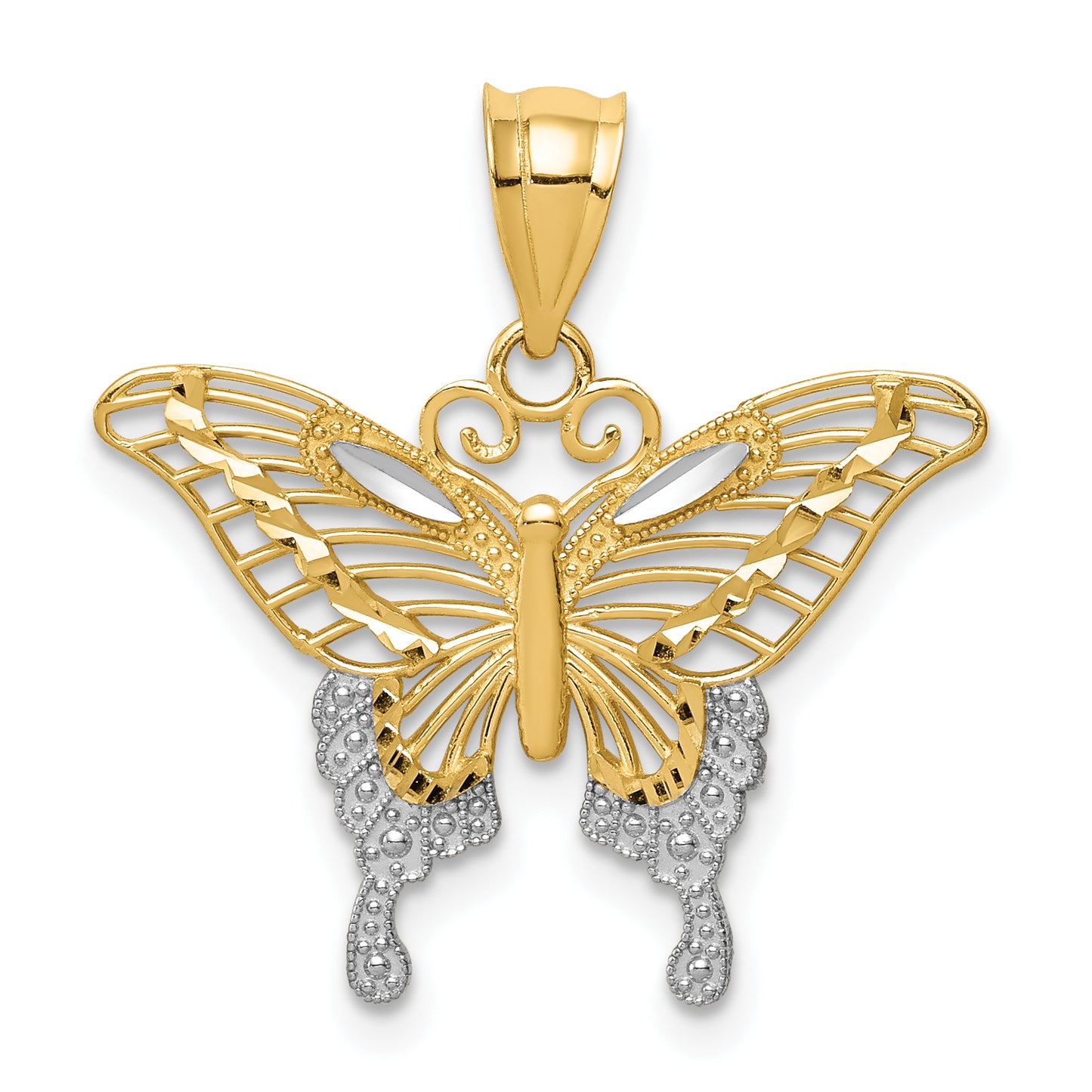 14K Yellow & Rhodium And Diamond-Cut Butterfly Pendant