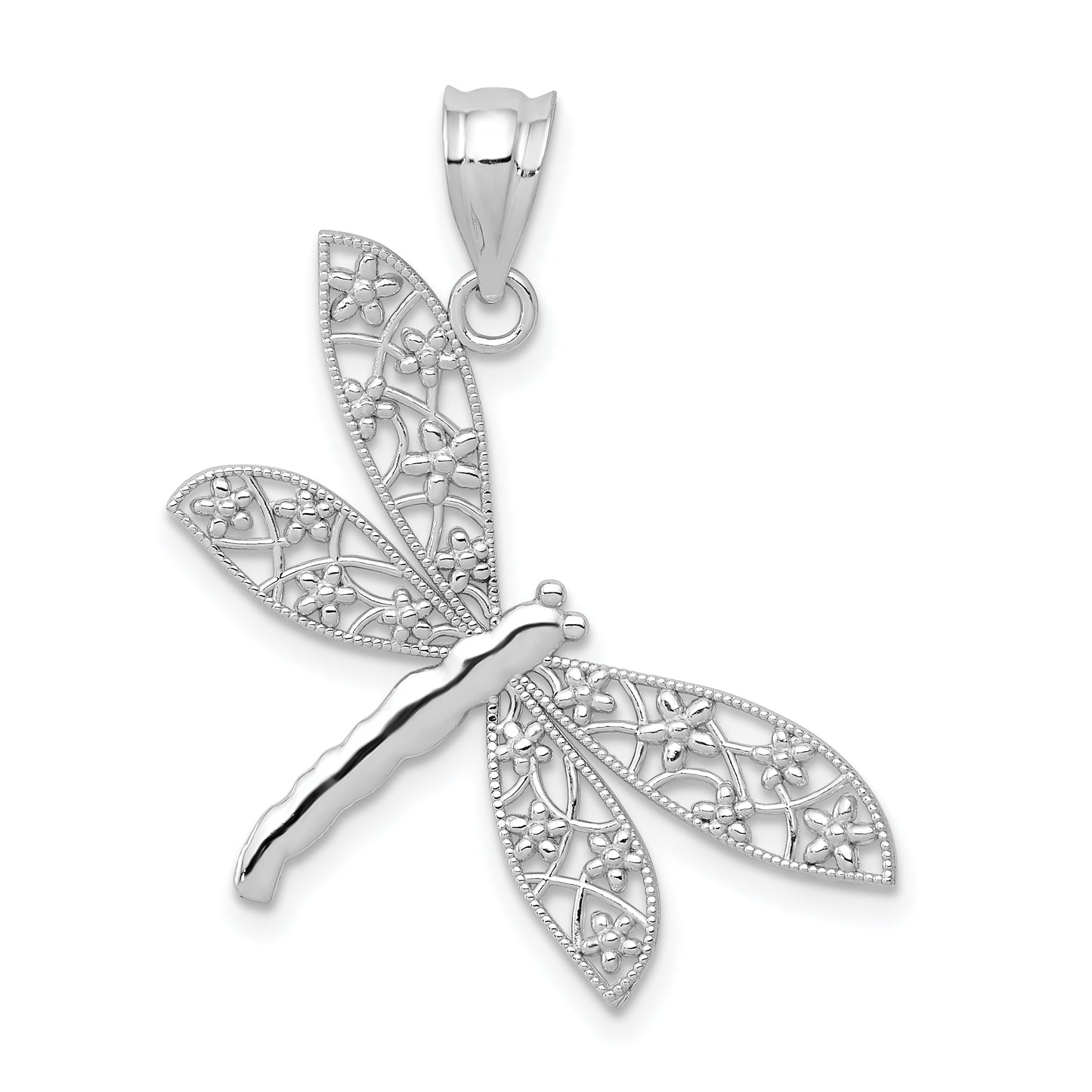 14K White Gold Filigree Dragonfly Pendant