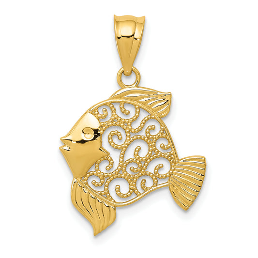 14K Yellow Gold Filigree Fish Pendant