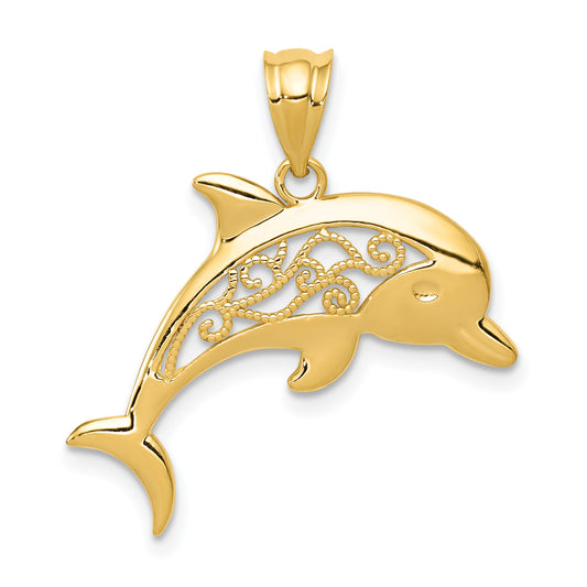 14K Yellow Gold Filigree Dolphin Pendant