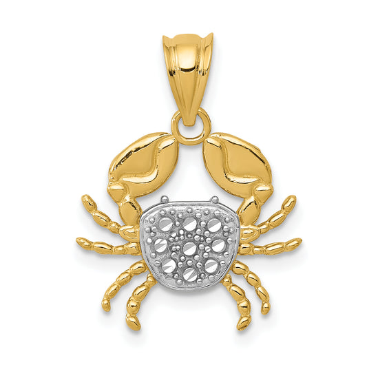 14K Yellow & Rhodium With Diamond-Cut Crab Pendant