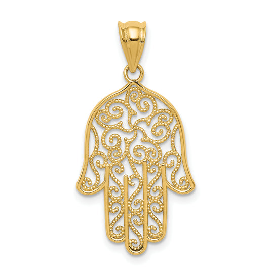 14K Yellow Gold Filigree Hamsa Pendant