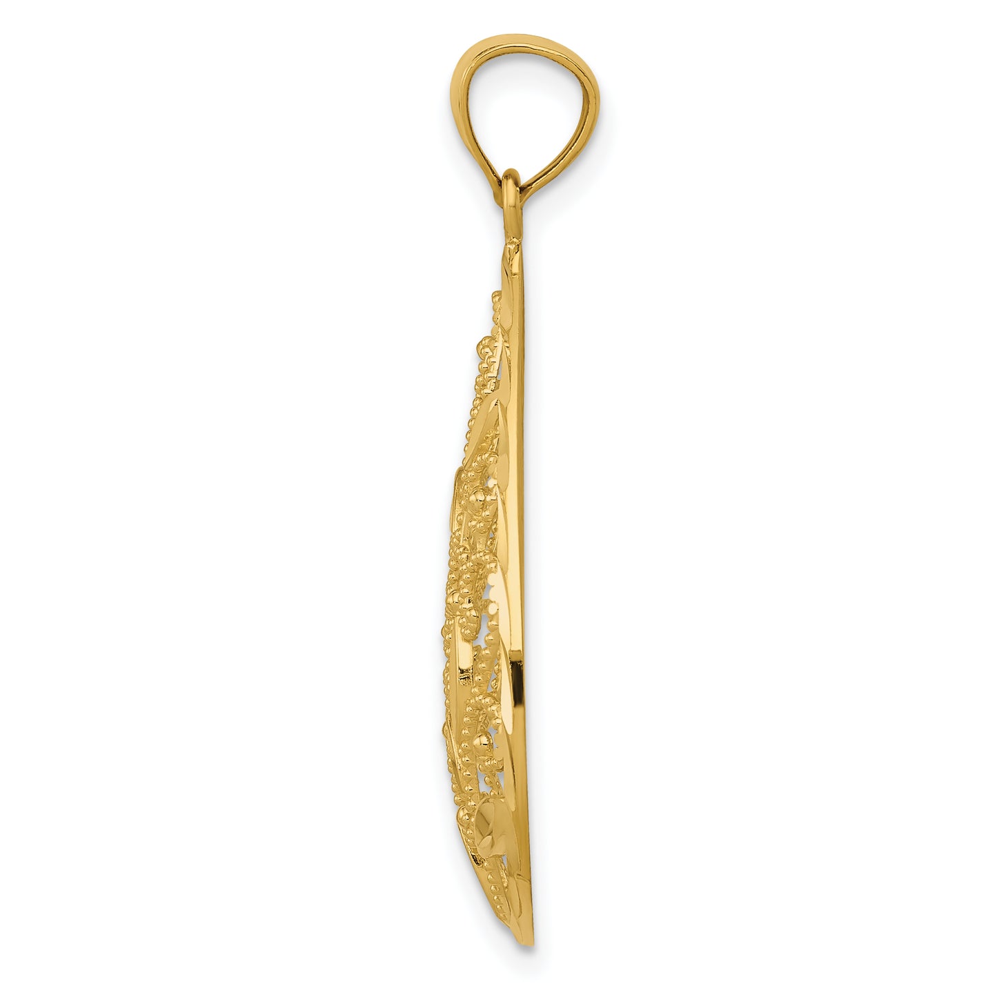 14K Yellow Gold Polished / Textured Filigree Teardrop Pendant