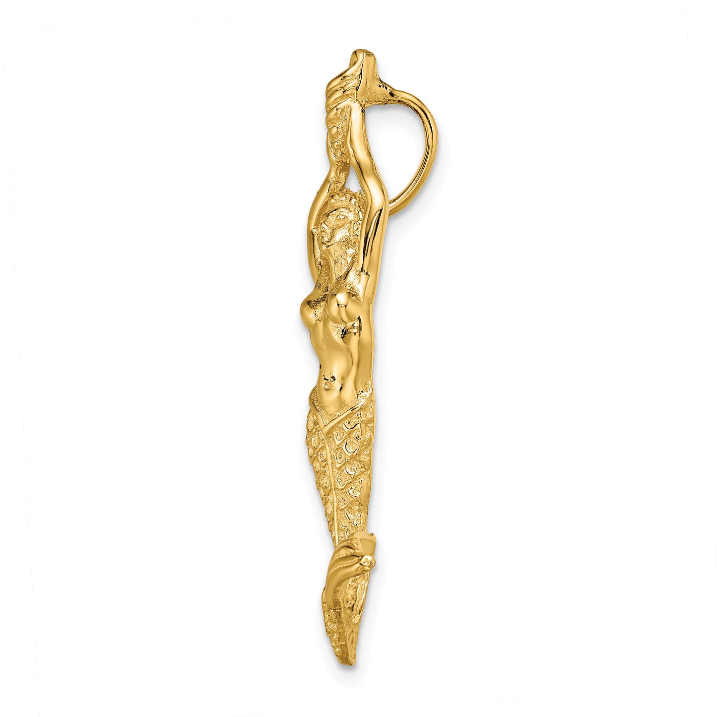 14K Yellow Gold Polished / Textured Mermaid Chain Slide Pendant