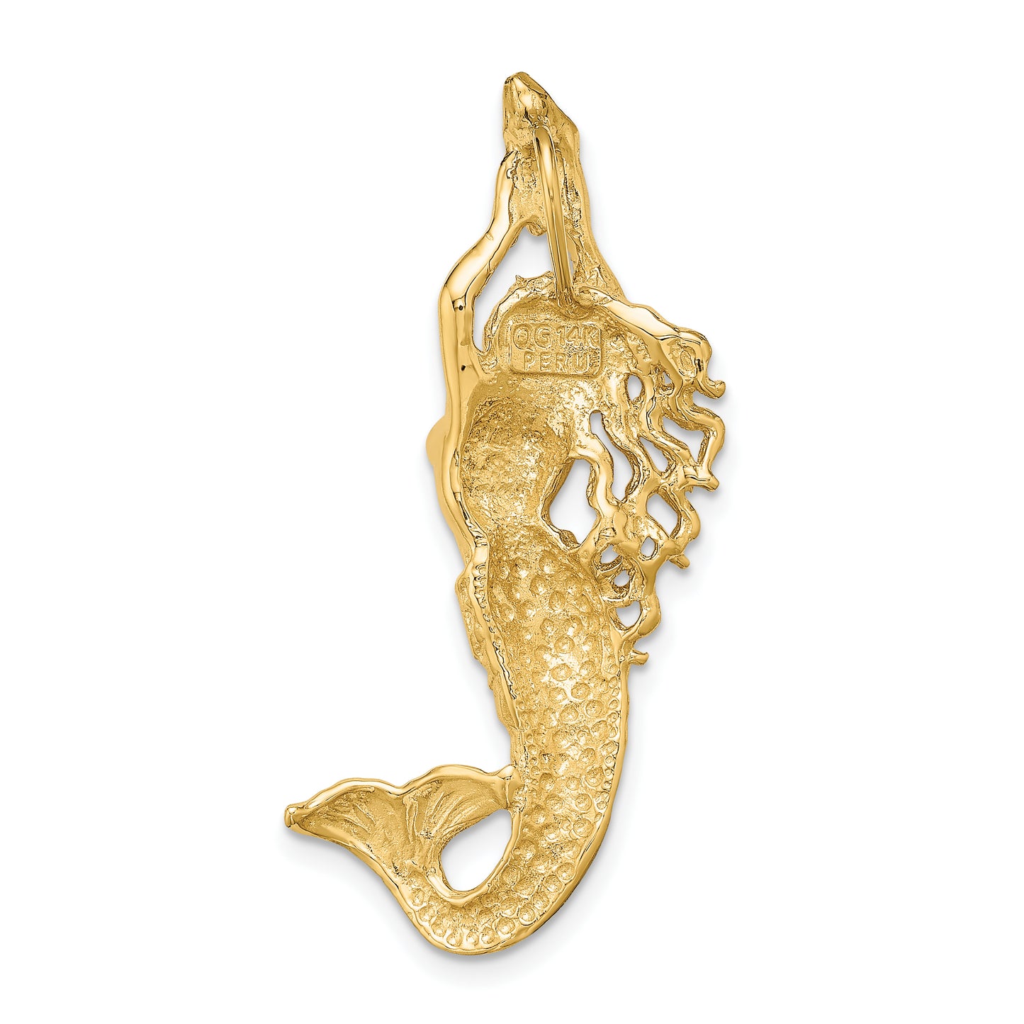 14K Yellow Gold Polished / Textured Mermaid Chain Slide Pendant