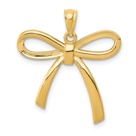 14K Yellow Gold Polished Ribbon Bow Pendant