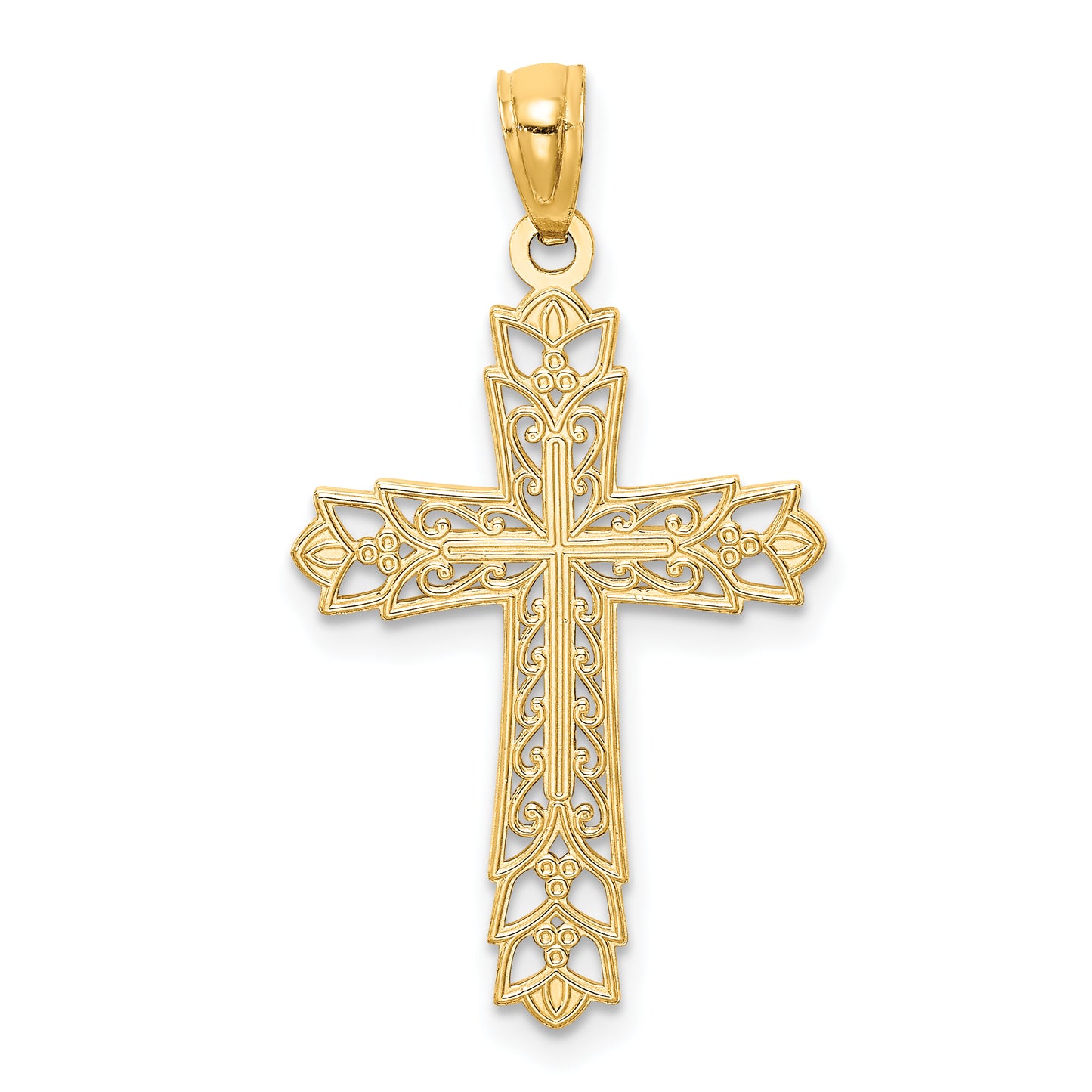 14K Yellow Gold Polished Filigree Cross Pendant