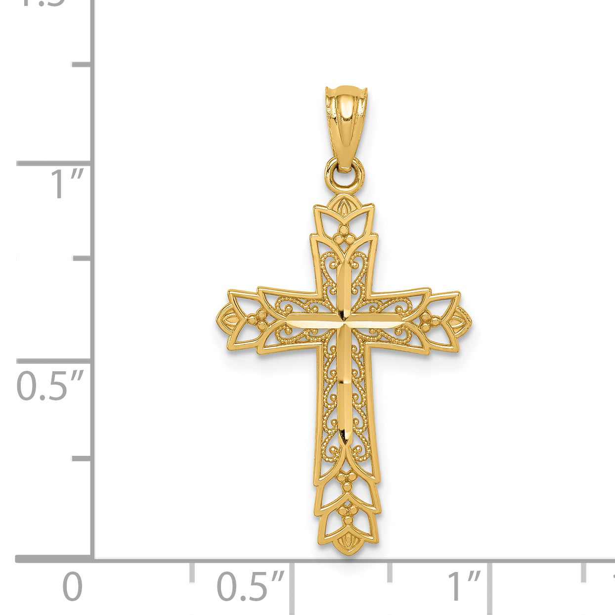 14K Yellow Gold Polished Filigree Cross Pendant