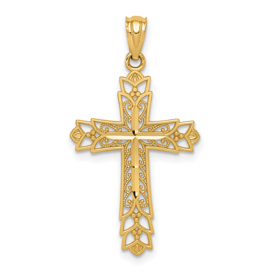 14K Yellow Gold Polished Filigree Cross Pendant