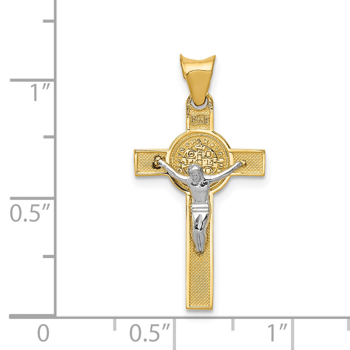 14K Two-Tone St. Benedict Medal Crucifix Cross Pendant