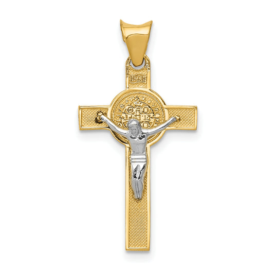 14K Two-Tone St. Benedict Medal Crucifix Cross Pendant