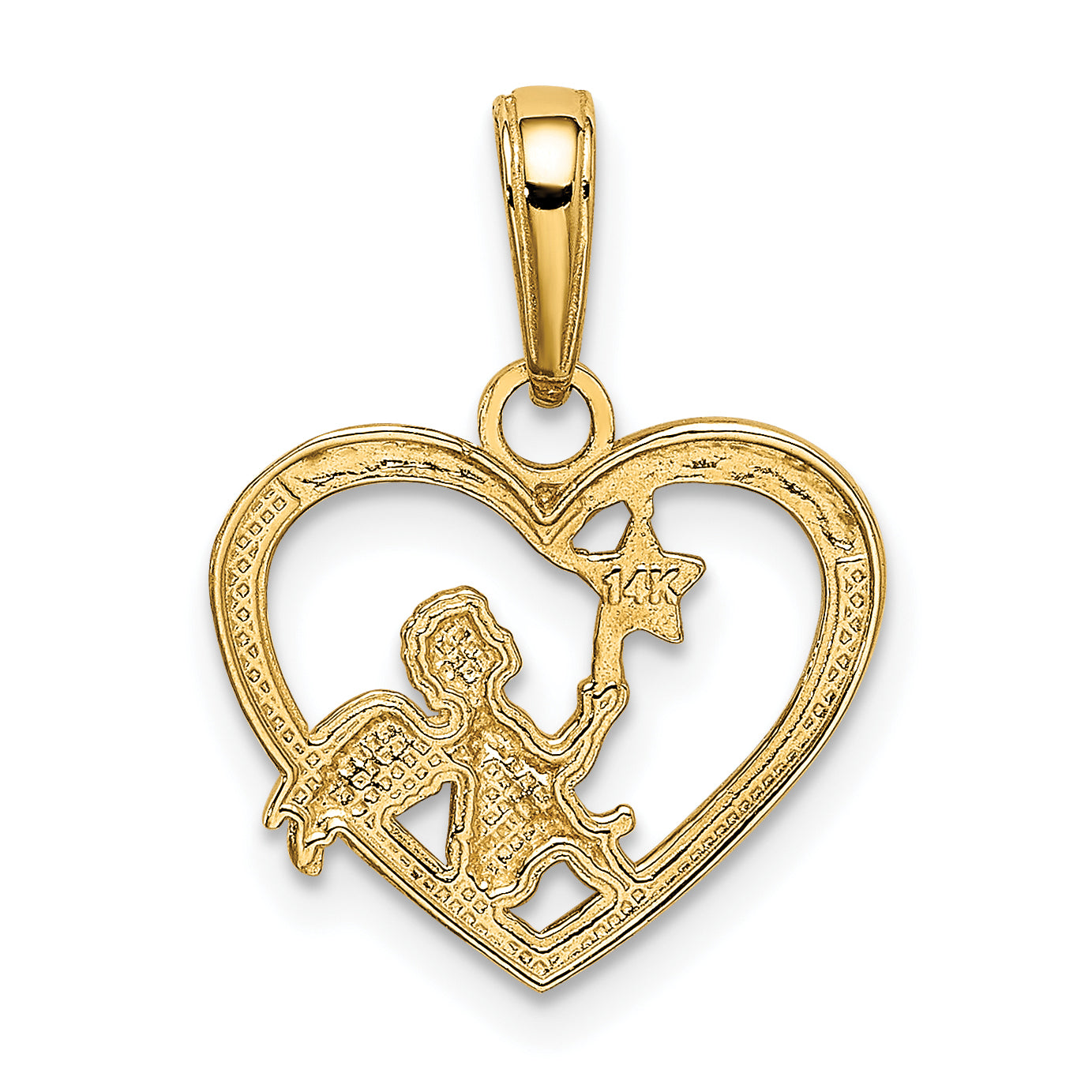 14K Yellow & Rhodium W/Rhodium Angel In Heart W/ Star Pendant