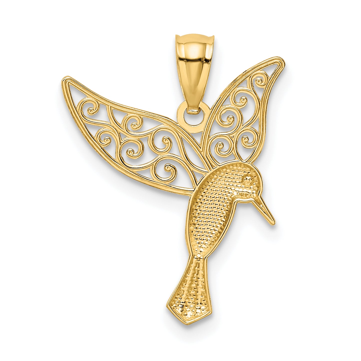 14K Yellow & Rhodium W/Rhodium Polished Hummingbird Filigree Wings Pendant