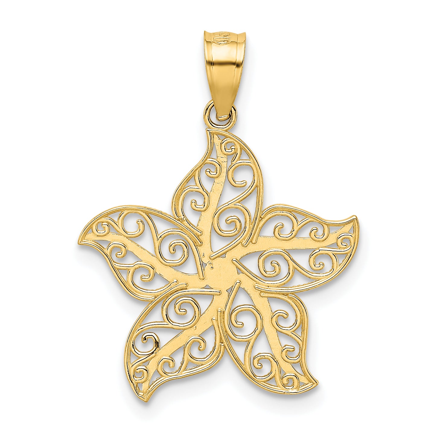 14K Yellow Gold Polished Filigree Starfish Pendant