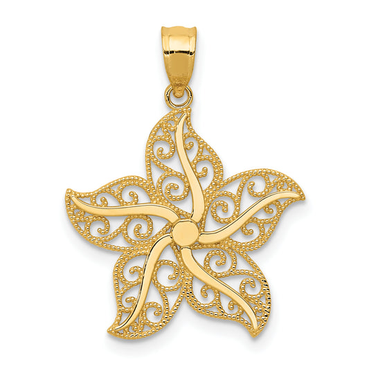 14K Yellow Gold Polished Filigree Starfish Pendant