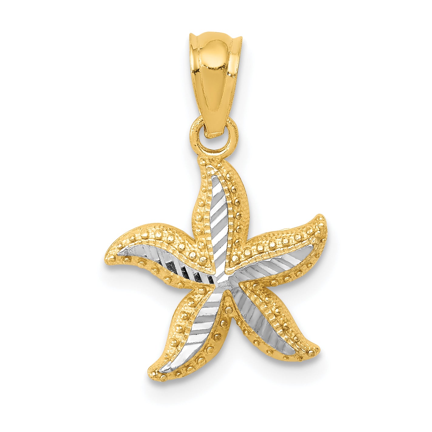 14K Yellow & Rhodium With White Diamond-Cut Starfish Pendant