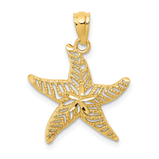 14K Yellow Gold Diamond-Cut Polished Filigree Starfish Pendant