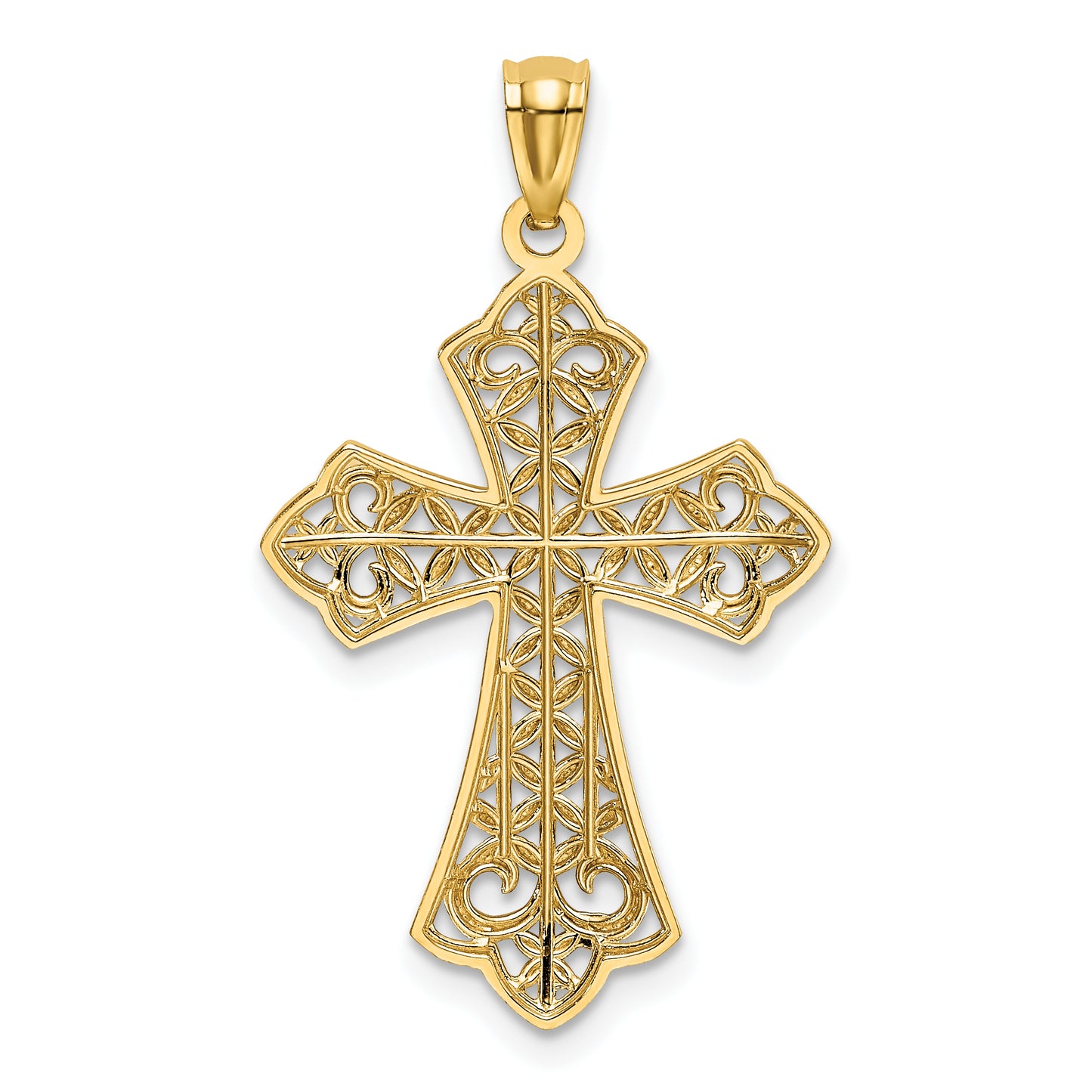 14K Yellow & Rhodium W/Rhodium Polished D/C Filigree Cross Pendant