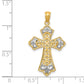 14K Yellow & Rhodium W/Rhodium Polished D/C Filigree Cross Pendant