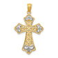 14K Yellow & Rhodium W/Rhodium Polished D/C Filigree Cross Pendant