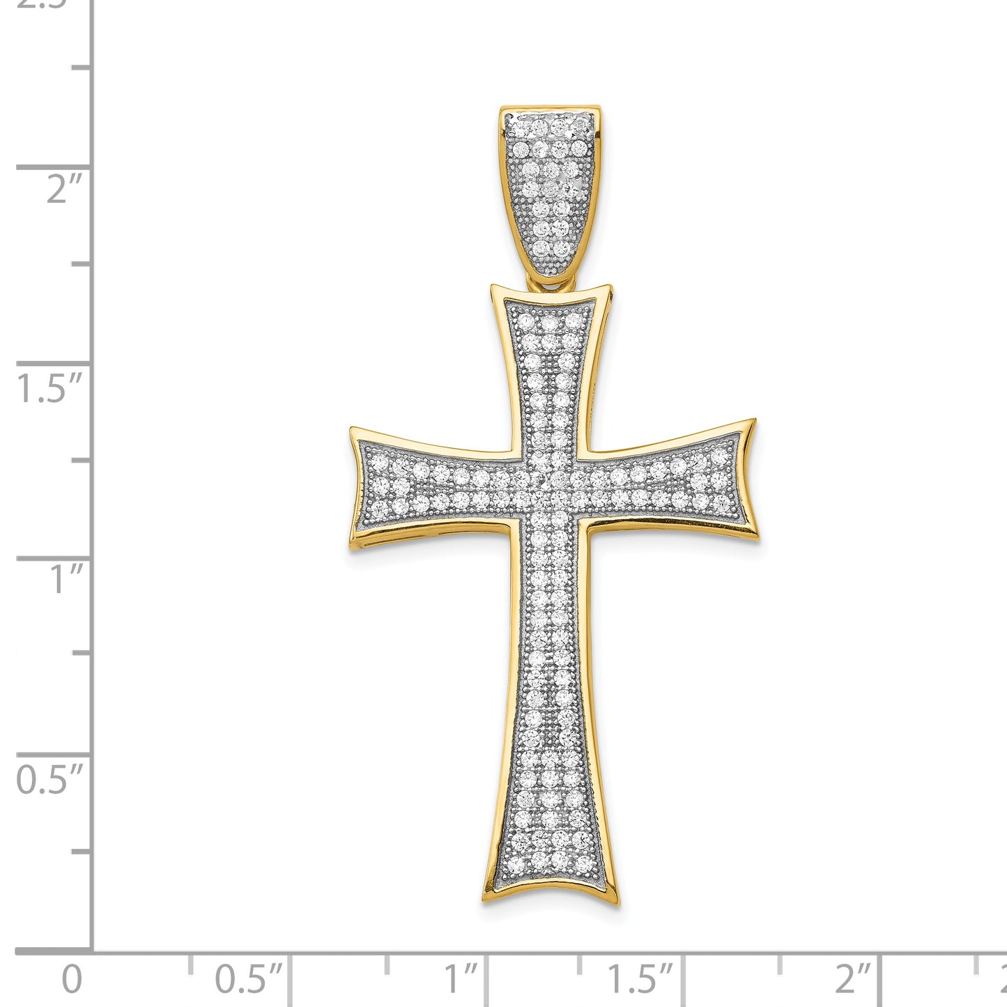 14k Yellow & Rhodium 14k w/Rhodium Micro Pav CZ Large Cross Pendant