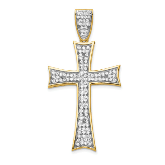 14k Yellow & Rhodium 14k w/Rhodium Micro Pav CZ Large Cross Pendant