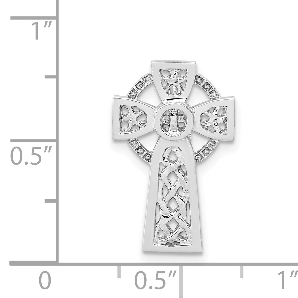 14K White Gold Polished Celtic Cross Slide