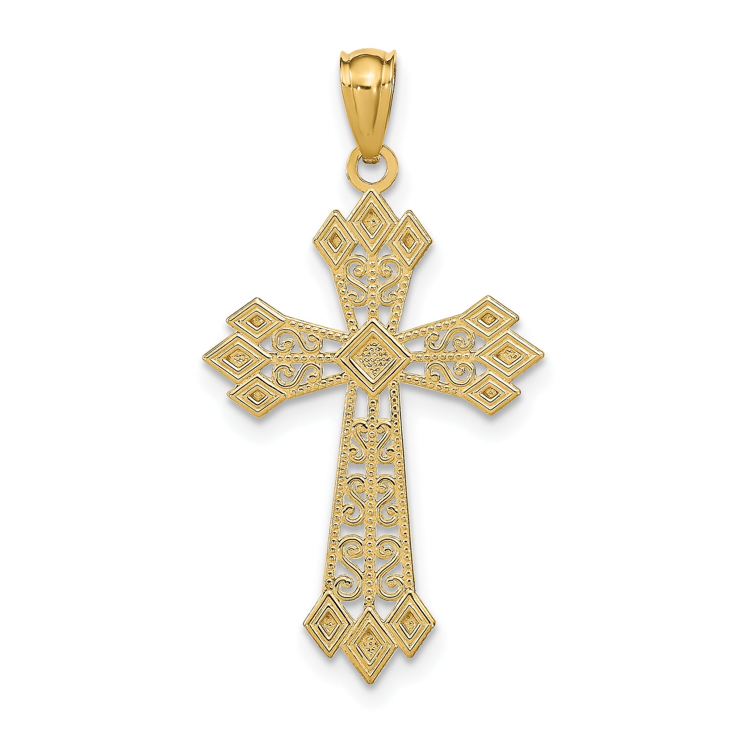 14K Yellow Gold Diamond-Cut Polished Filigree Cross Pendant