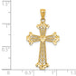 14K Yellow Gold Diamond-Cut Polished Filigree Hearts Cross Pendant