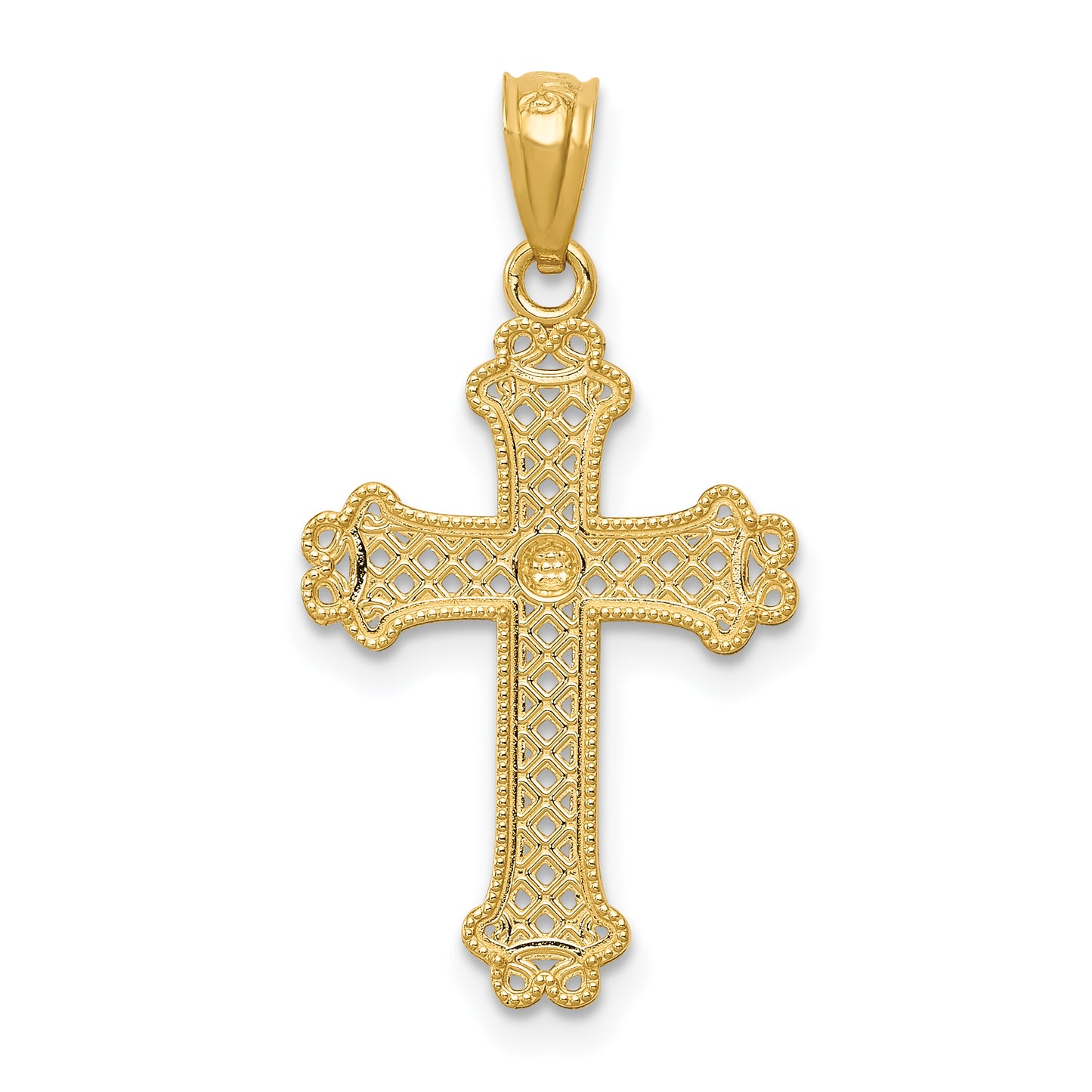 14K Yellow & Rhodium W/Rhodium Diamond-Cut Filigree Cross Pendant