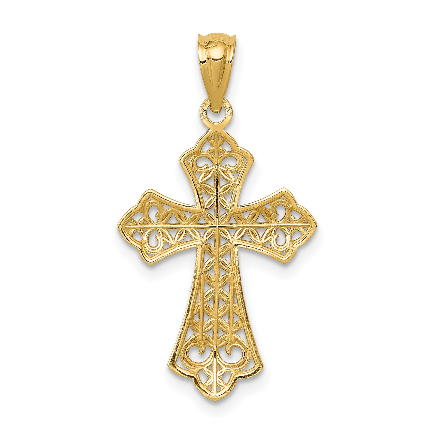 14K Yellow Gold Polished Filigree Cross Pendant