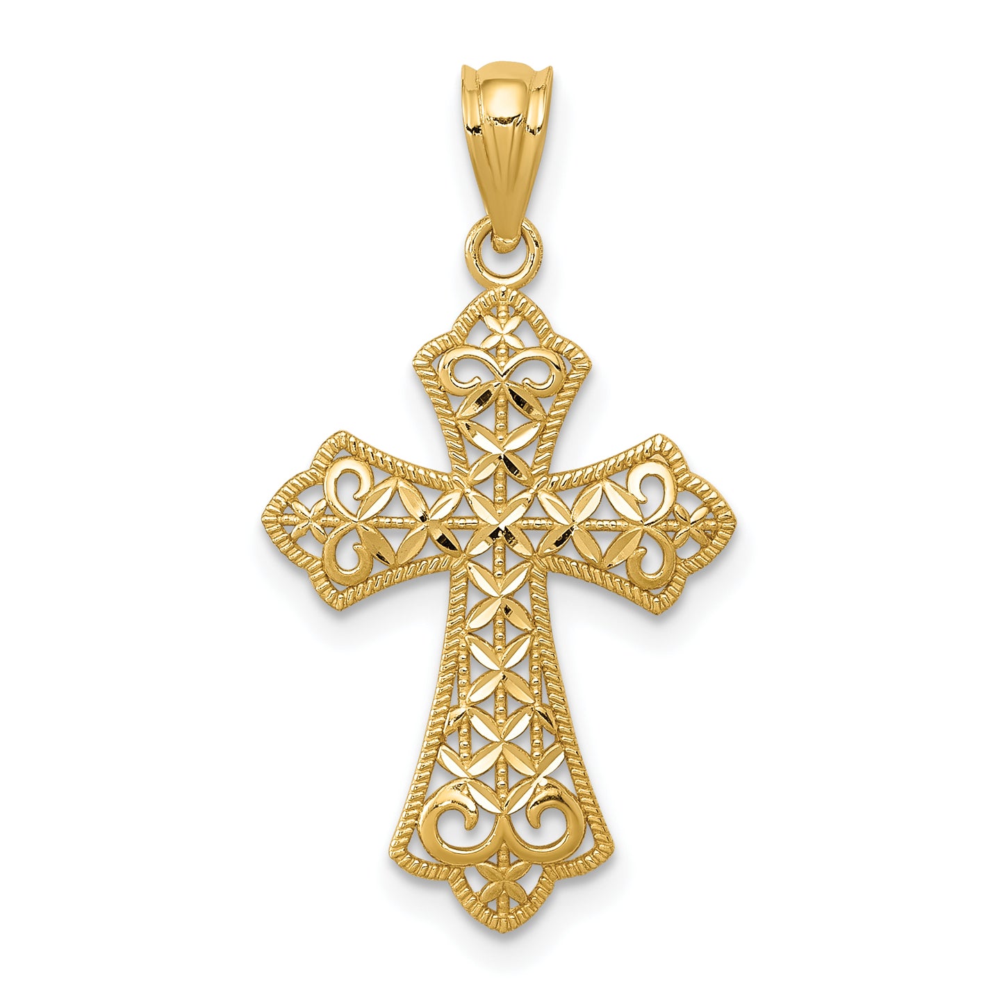 14K Yellow Gold Polished Filigree Cross Pendant