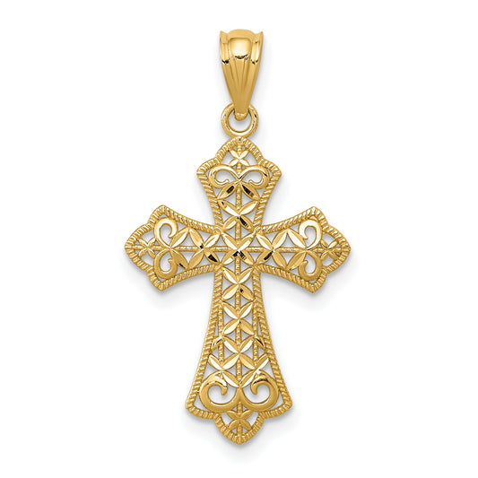 14K Yellow Gold Polished Filigree Cross Pendant