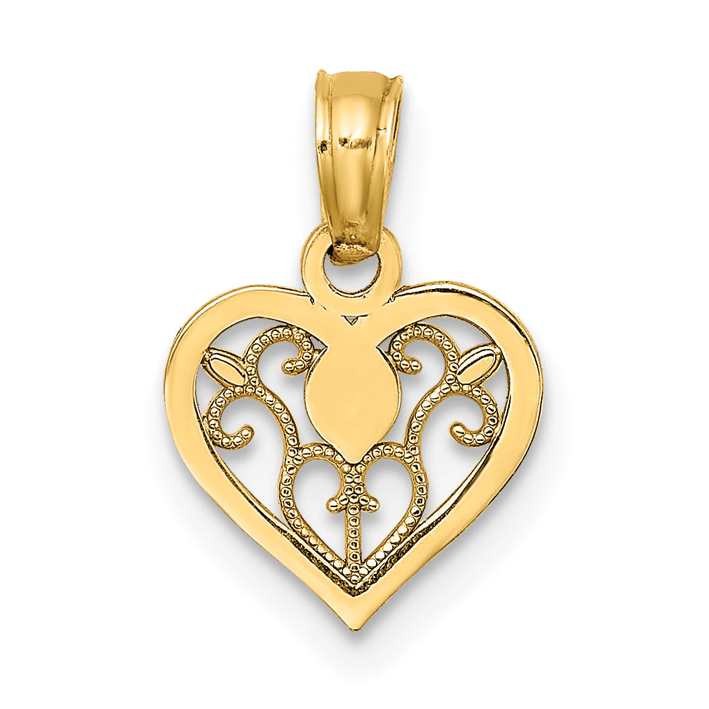 14K Yellow Gold Polished Filigree Heart Pendant