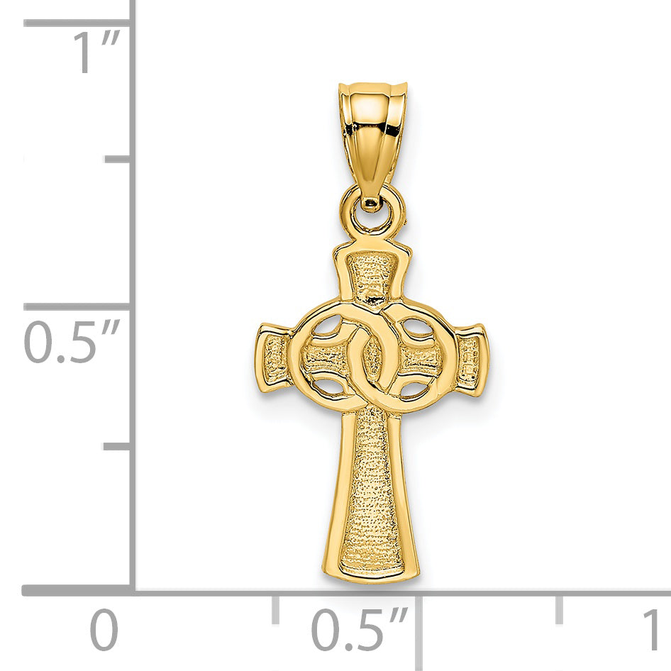 14K Yellow Gold Solid Cross W/ Eternity Rings Charm