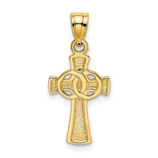 14K Yellow Gold Solid Cross W/ Eternity Rings Charm