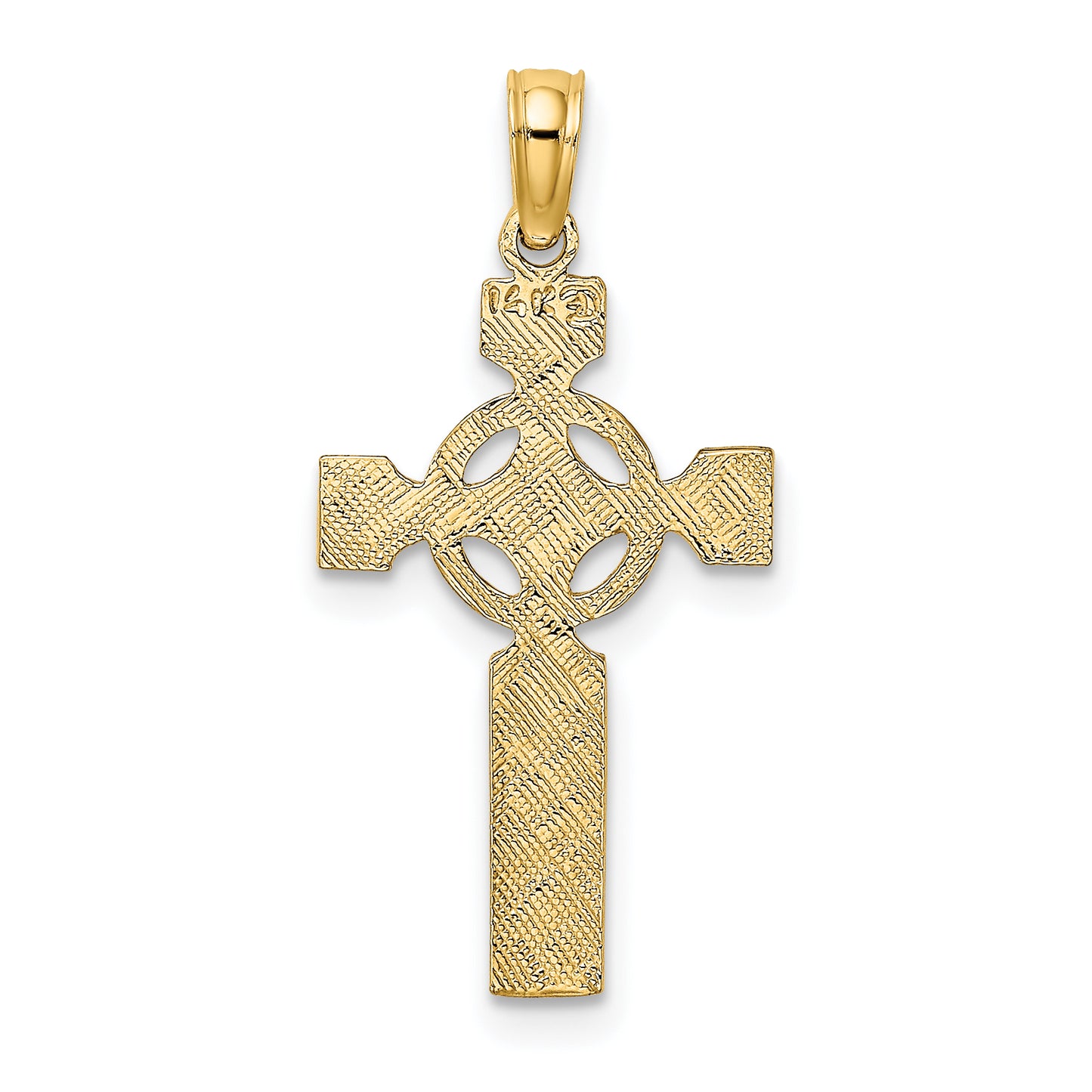 14K Yellow Gold Engraved Celtic Cross W/ Eternity Circle Charm