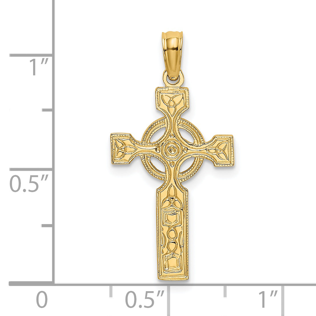 14K Yellow Gold Engraved Celtic Cross W/ Eternity Circle Charm