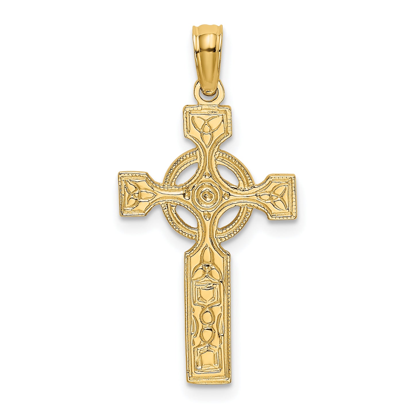 14K Yellow Gold Engraved Celtic Cross W/ Eternity Circle Charm