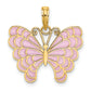 14K Yellow Gold Lavender Enameled Butterfly Pendant