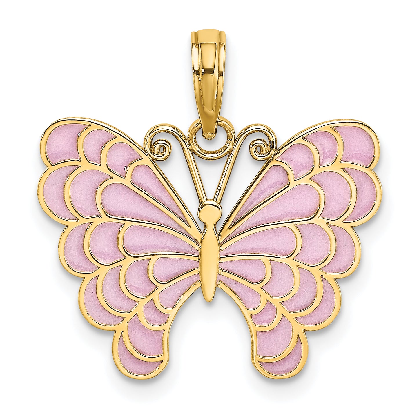 14K Yellow Gold Lavender Enameled Butterfly Pendant