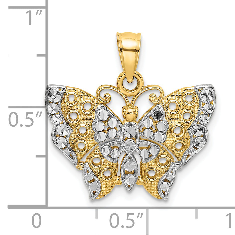 14K Yellow & Rhodium W/Rhodium Cut-Out Wings Butterfly Pendant