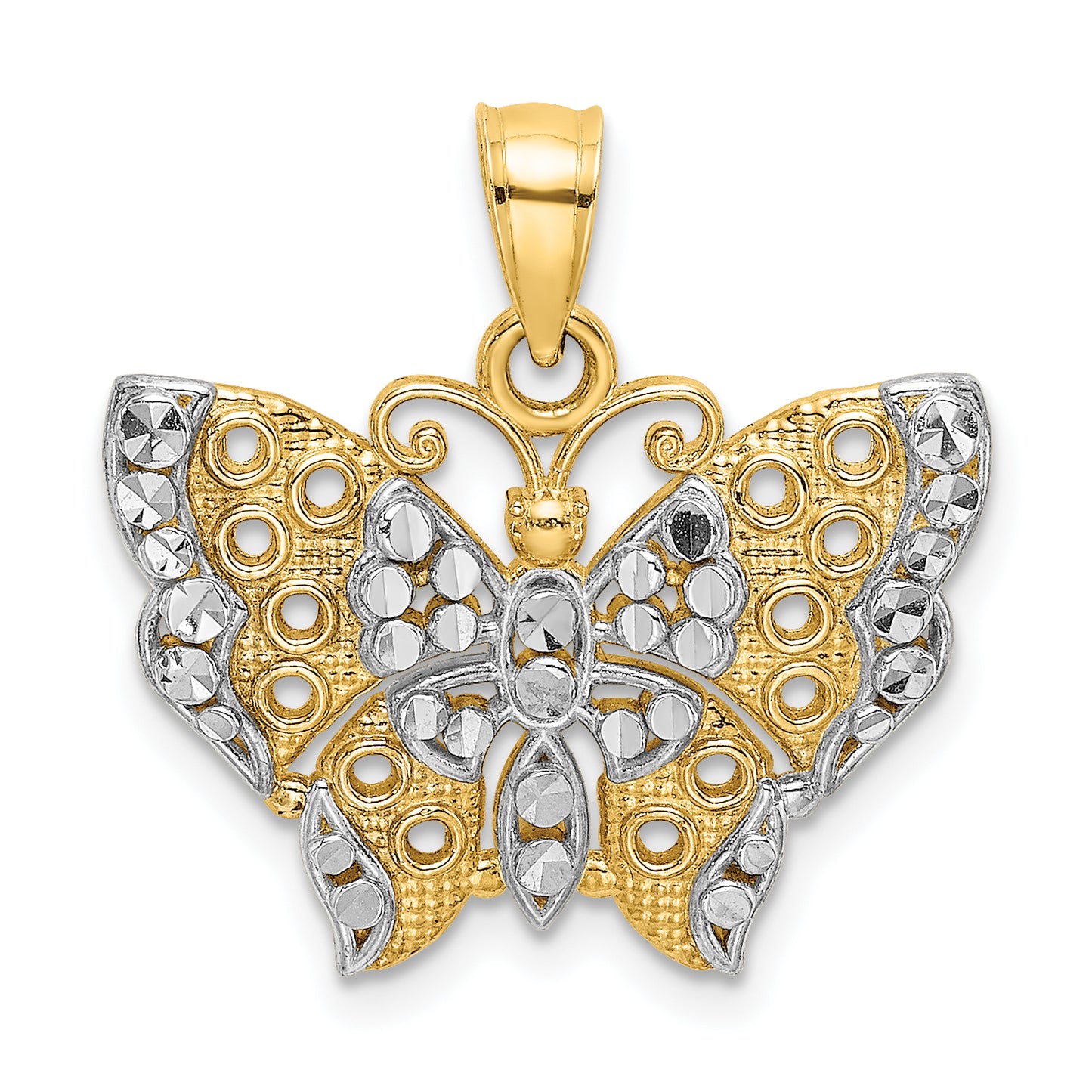 14K Yellow & Rhodium W/Rhodium Cut-Out Wings Butterfly Pendant