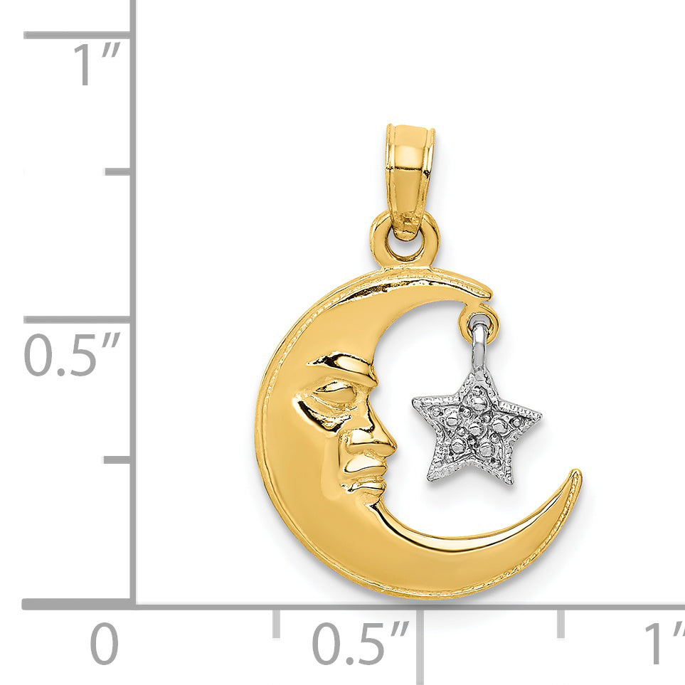 14K Two-Tone Polished Half Moon And Star Pendant